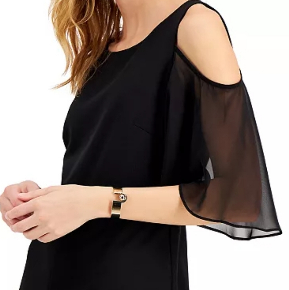 Connected Apparel Petite Cold Shoulder Bell Sleeve Jumpsuit